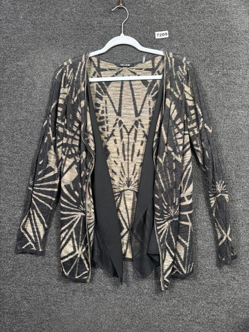 Nic + Zoe Open Front Cardigan Sweater Womens Size S Brown Black Long Sleeve